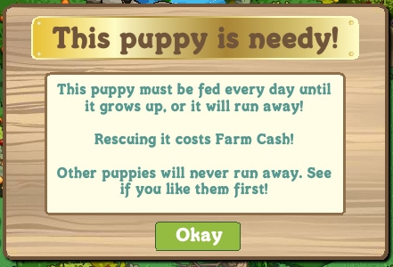 Pantalla para alimentar al perro que cuesta monedas en Farmville