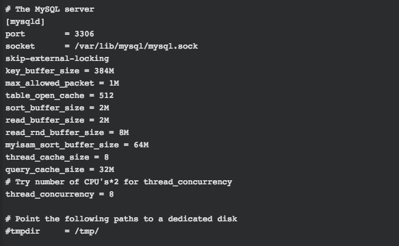 Ejemplos de archivos de configuración my.cnf en función de la memoria RAM