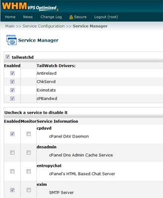 WHM Service manager