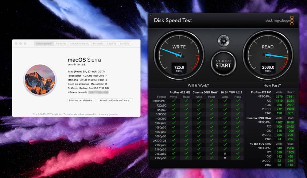 Blackmagic Design Disk Speed Test iMac 5k 27 2017