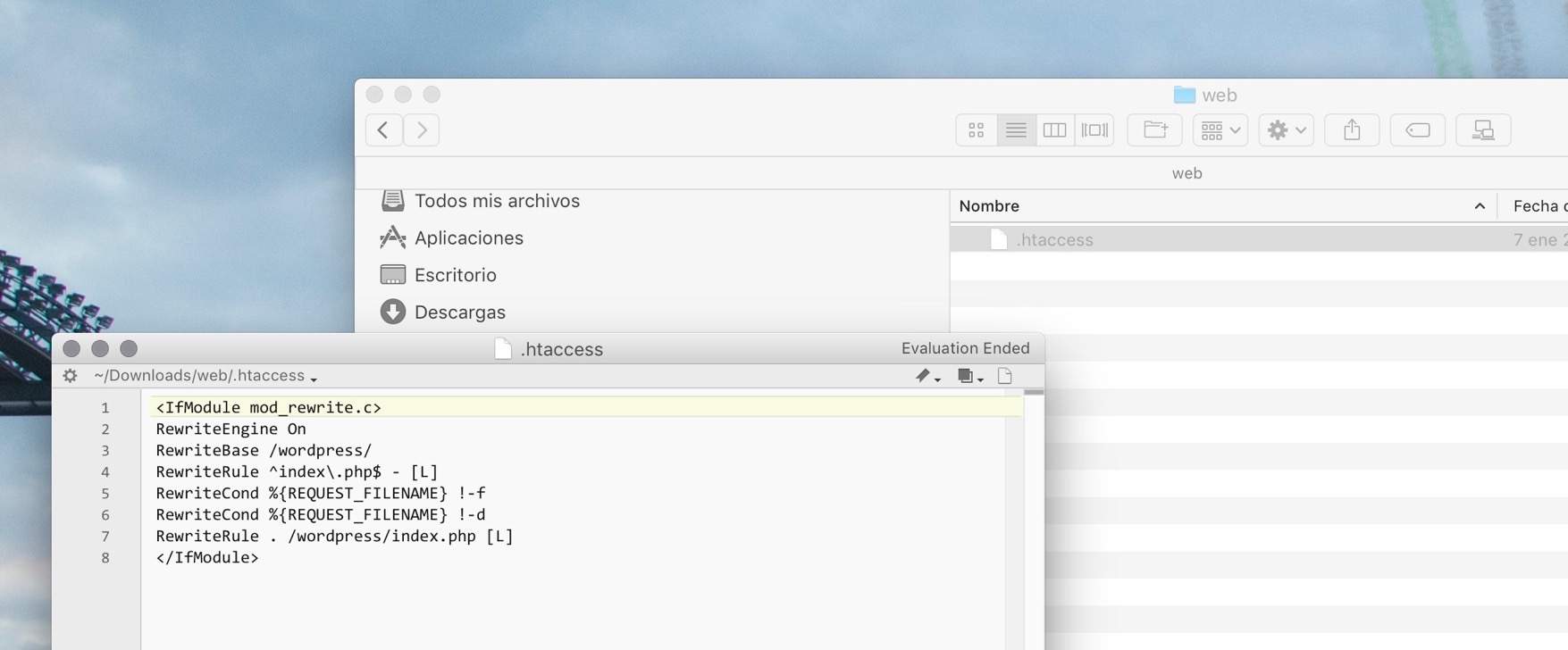 ¿Cómo puedes ver el archivo .htaccess de WordPress en MacOS?