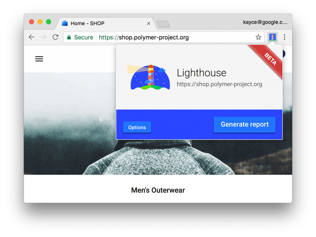 Lighthouse como extensión de Chrome