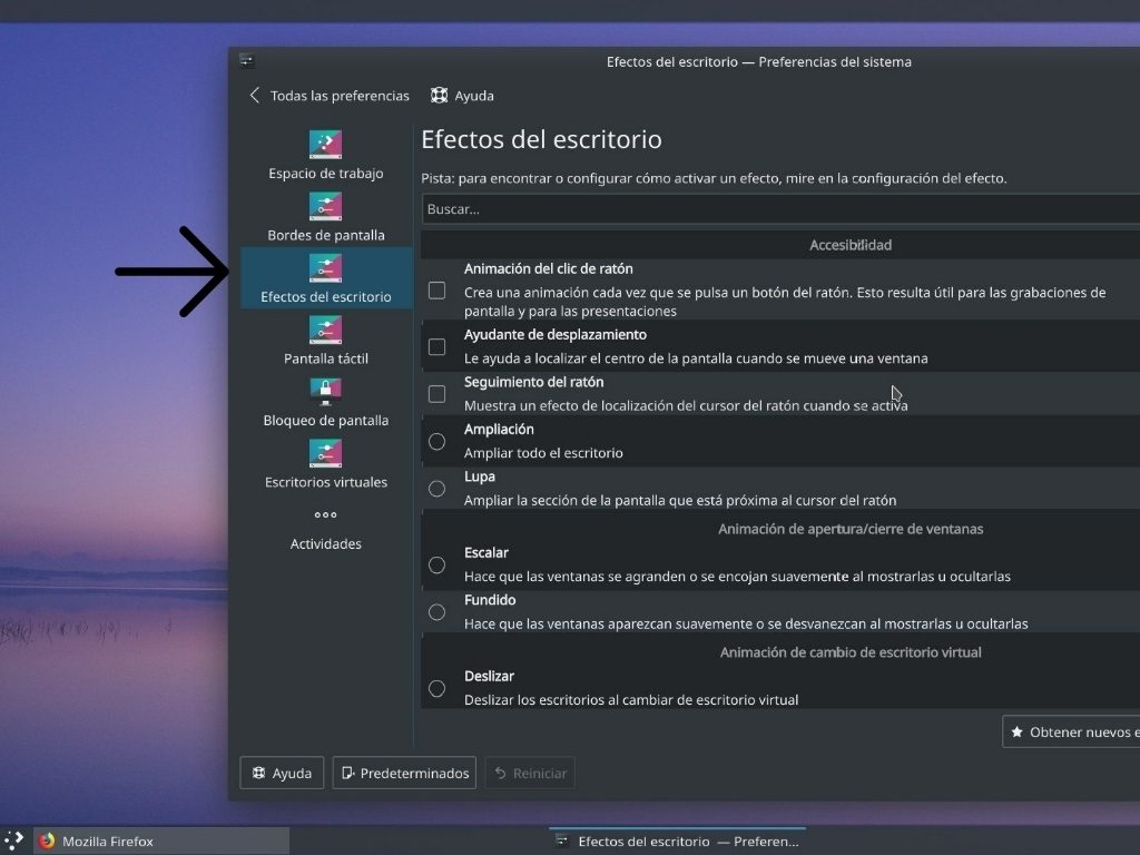 Quitamos los efectos de escritorio de KDE Neon
