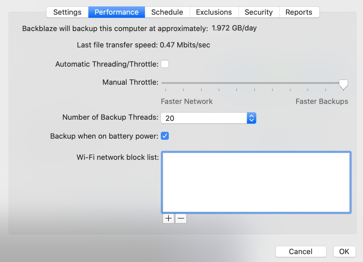 backblaze app rendimiento