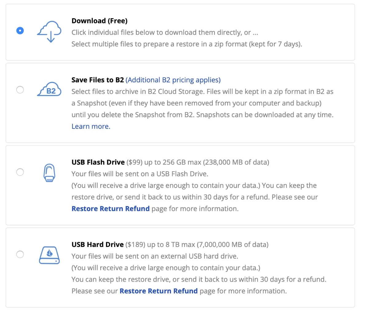 backblaze restaurar datos