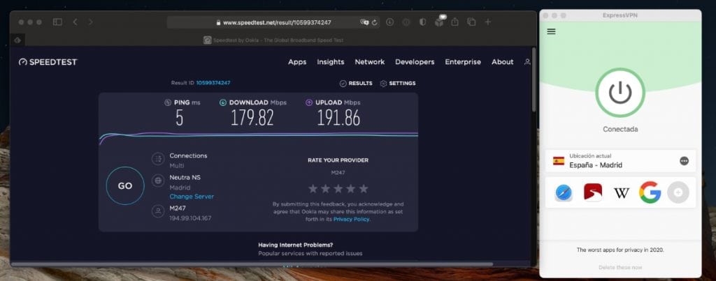La mejor opción por velocidad de sus servidores: ExpressVPN