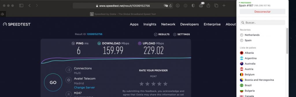 velocidad nordvpn España