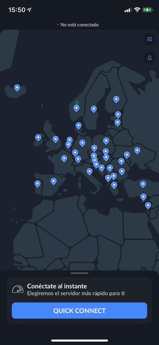 nordvpn app iOS: servidores en Europa listos para conectar
