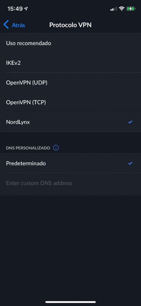 nordvpn app iOS: NordLynx