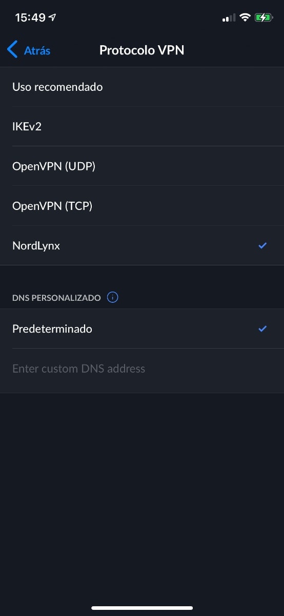 nordvpn app iOS: NordLynx