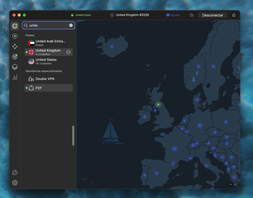 App de la VPN NordVPN en macOs