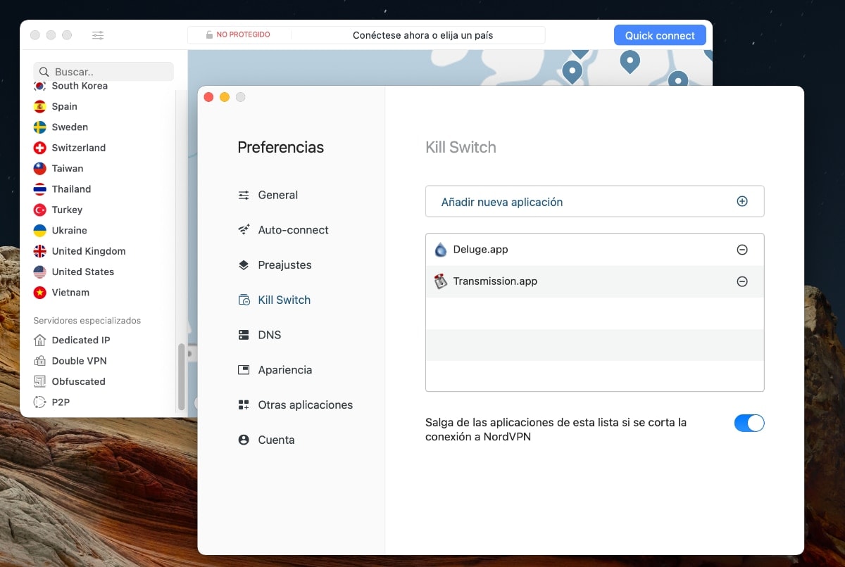 NordVPN: kill switch en su app para macOS.