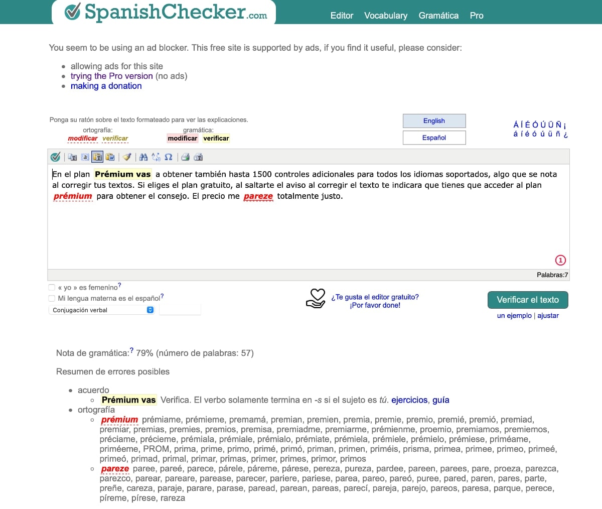 SpanishChecker corrector prueba