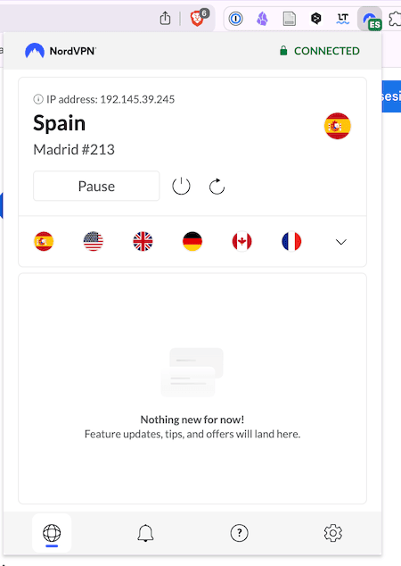Proxy para Chrome de NordVPN :elegimos la localización