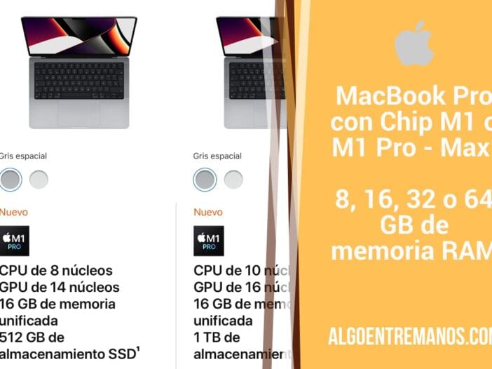 MacBook Pro con Chip M1 o M1 Pro - Max: 8, 16, 32 o 64 GB de memoria RAM