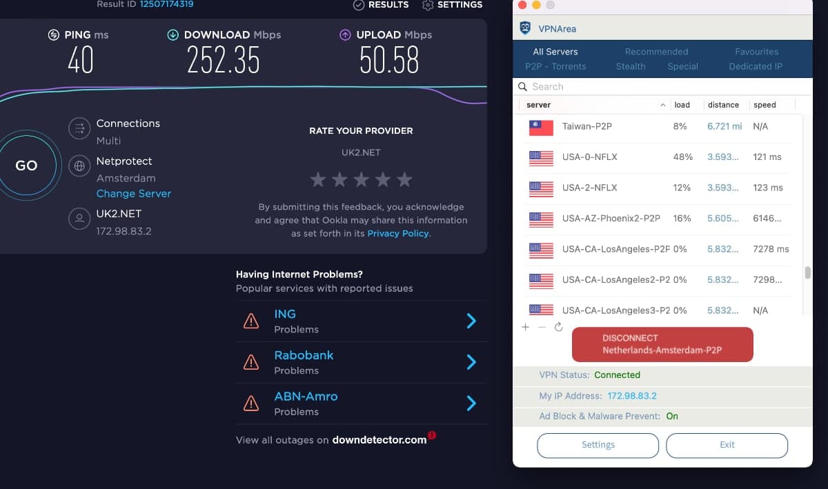 VPNArea: velocidad de servidores en holanda