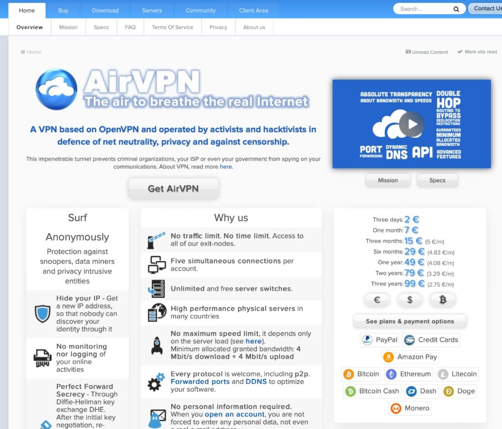 AirVPN: La VPN para usuarios avanzados. Uno de los mejores VPN para descargar torrents
