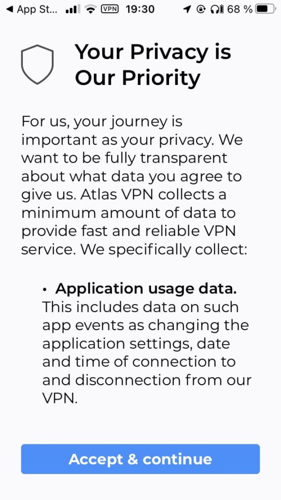 Atlas VPN aplicación para iOS