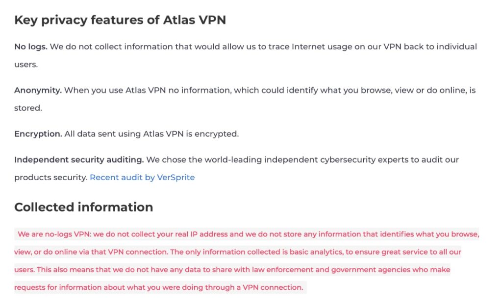 Atlas VPN: politica privacidad