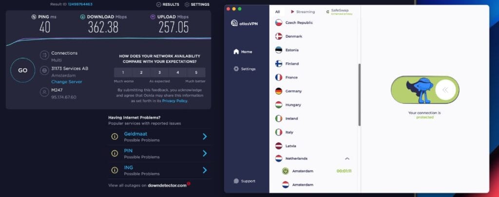 Atlas VPN: velocidad de servidores Holanda
