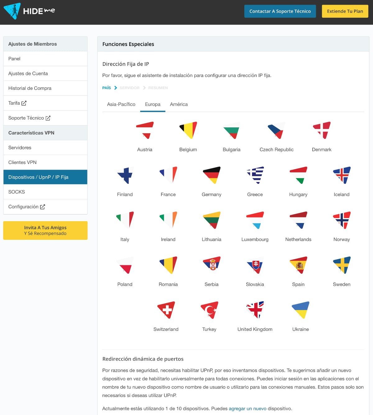 hide.me vpn panel control en web