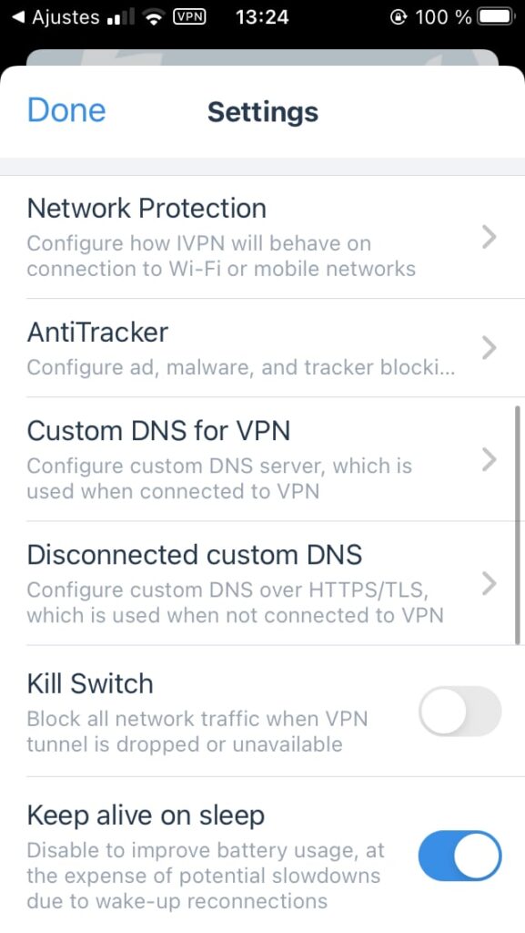 Aplicación iOS IVPN