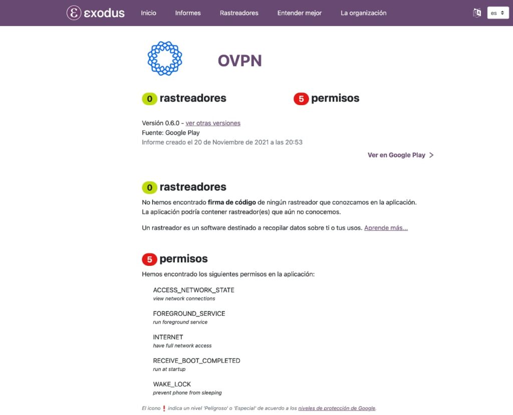 OVPN: app Android EXODUS