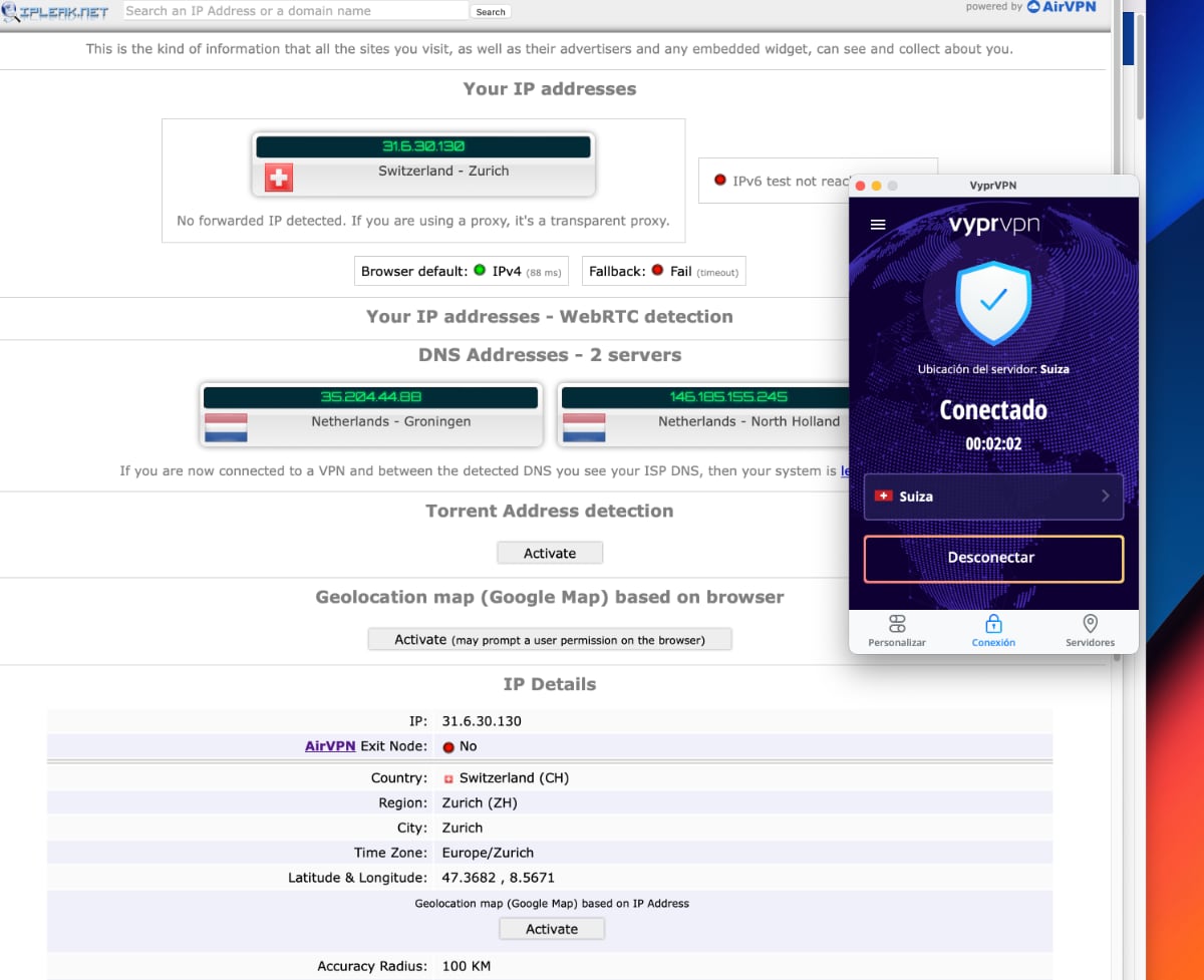 vyprvpn DNS Leak y WebRTC Leak: comprobamos si hay alguna fuga que pueda llevar a filtrar nuestra IP real.