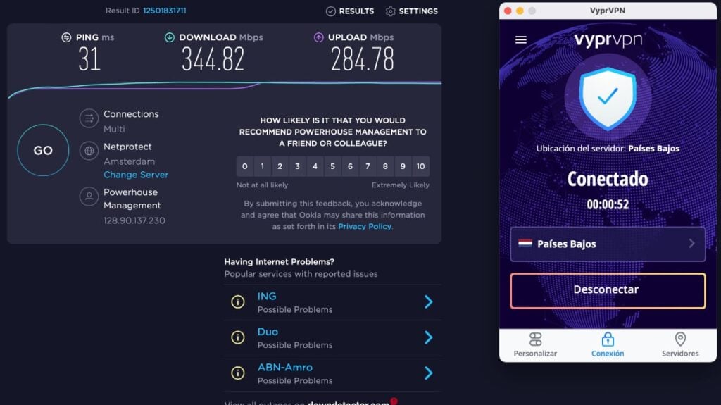 VyprVPN: velocidad de servidores Holanda