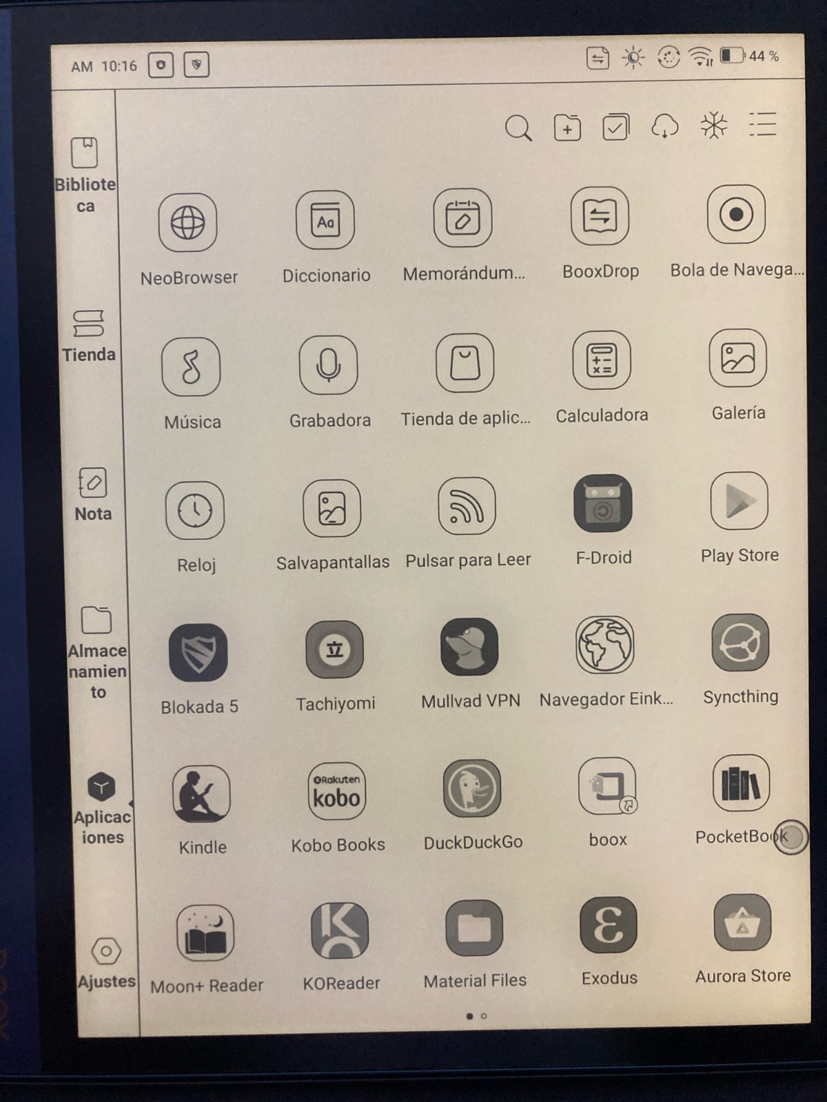 Apps Android que tengo instaladas en mi eReader Onyx Boox.