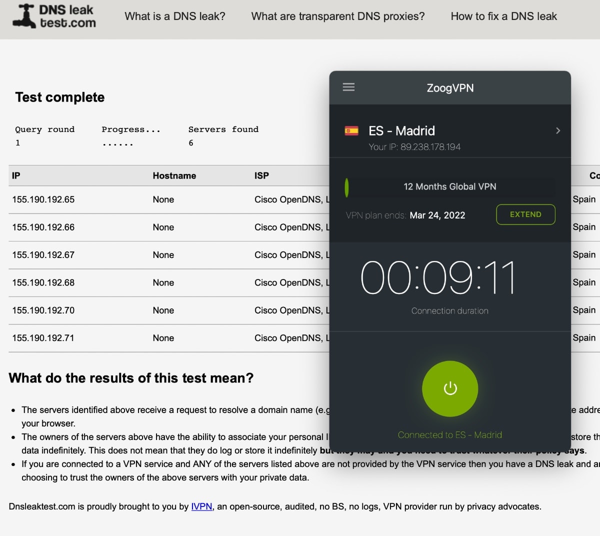 ZoogVPN y el test DNS Leak