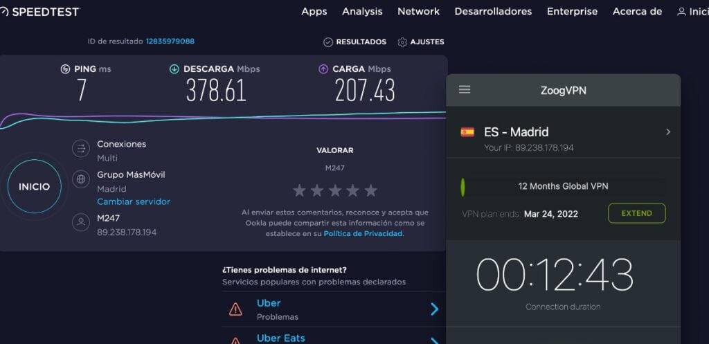 ZoogVPN: velocidad de sus servidores VPN (Madrid)