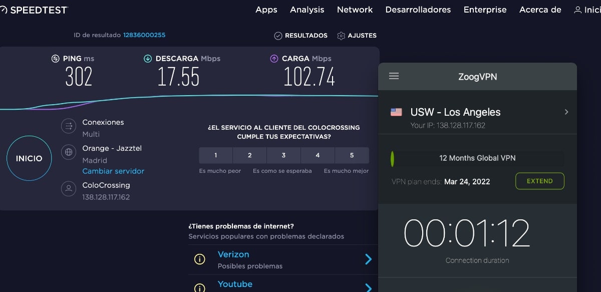 ZoogVPN: velocidad de sus servidores VPN (USA)
