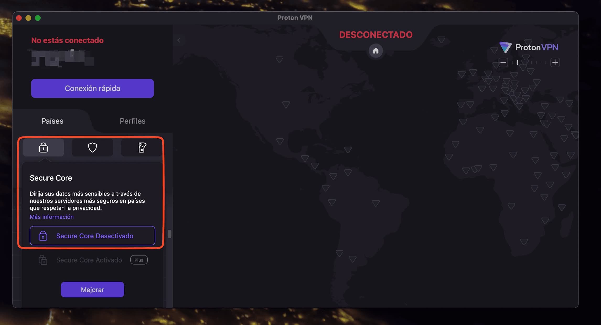 SecureCore en ProtonVPN para gestionar el doble VPN