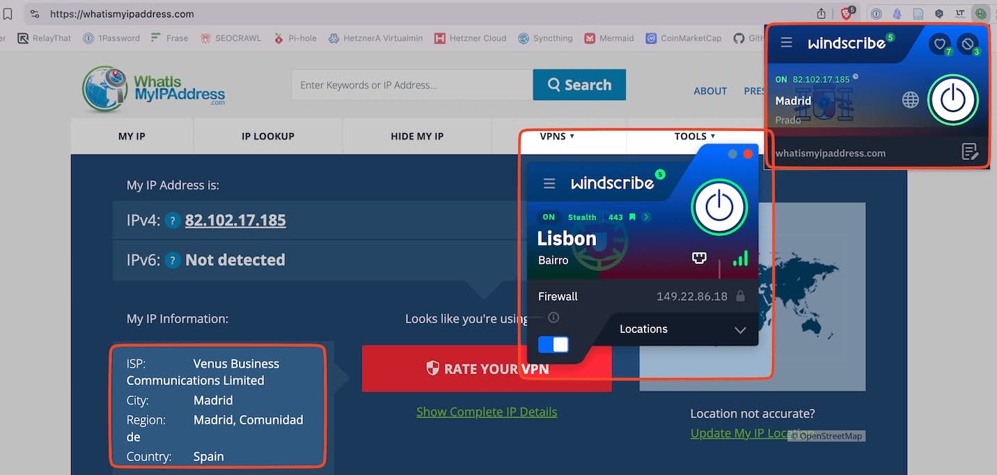 Doble VPN con Windscribe con su extensión de navegador y su app para macOS
