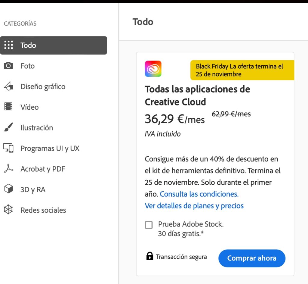 Aplicaciones de Creative Cloud de Adobe con más de un 40 % de descuento