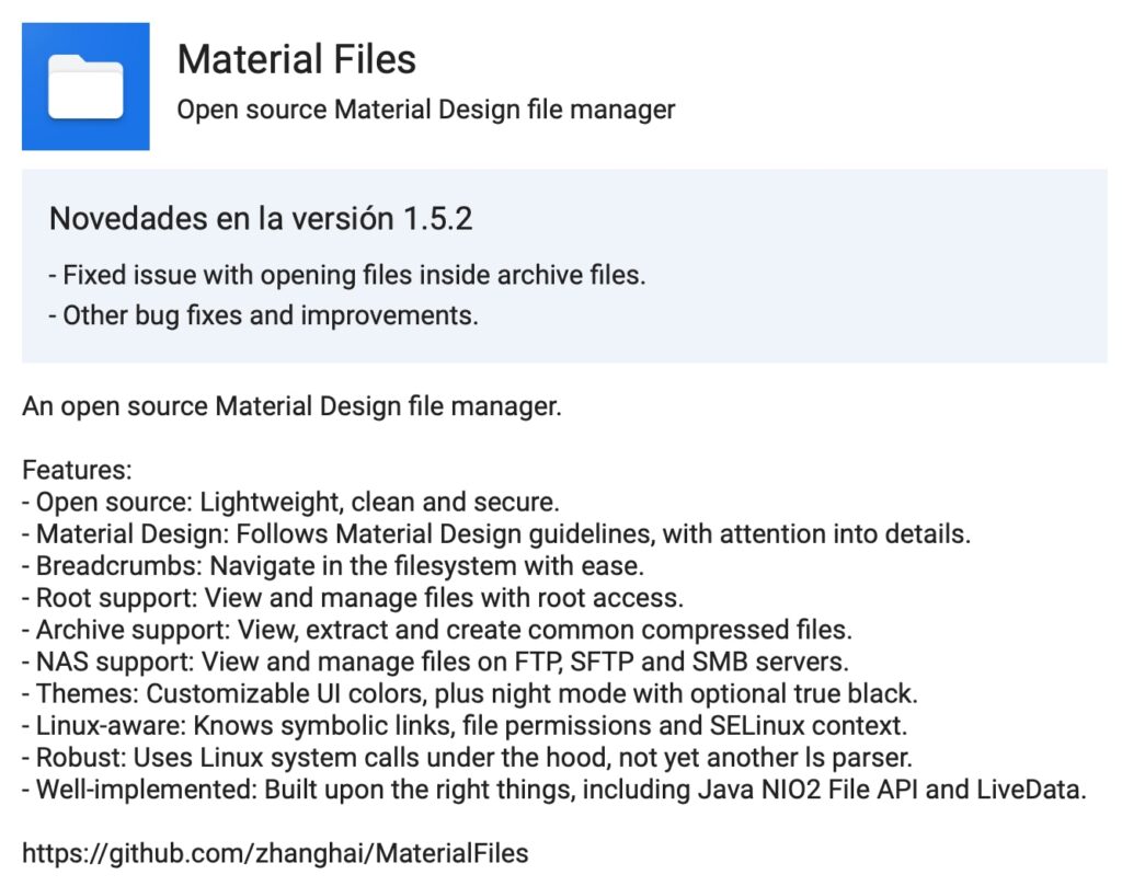 Alternativas al gestor de archivos de Google en Android: Material Files