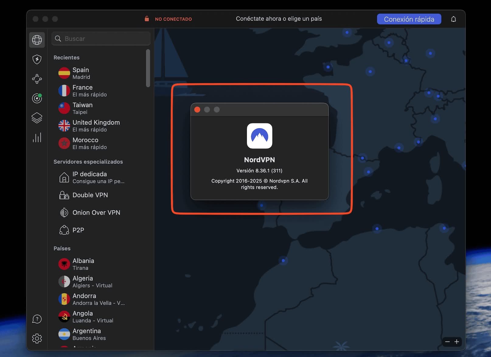 Comprobamos que la app de NordVPN está actualizada.