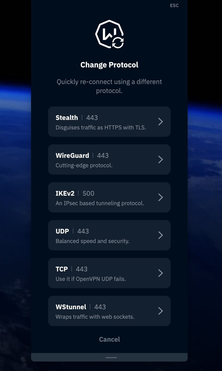 Cambio de protocolos, UDP, TCP en la app de Windscribe en macOS