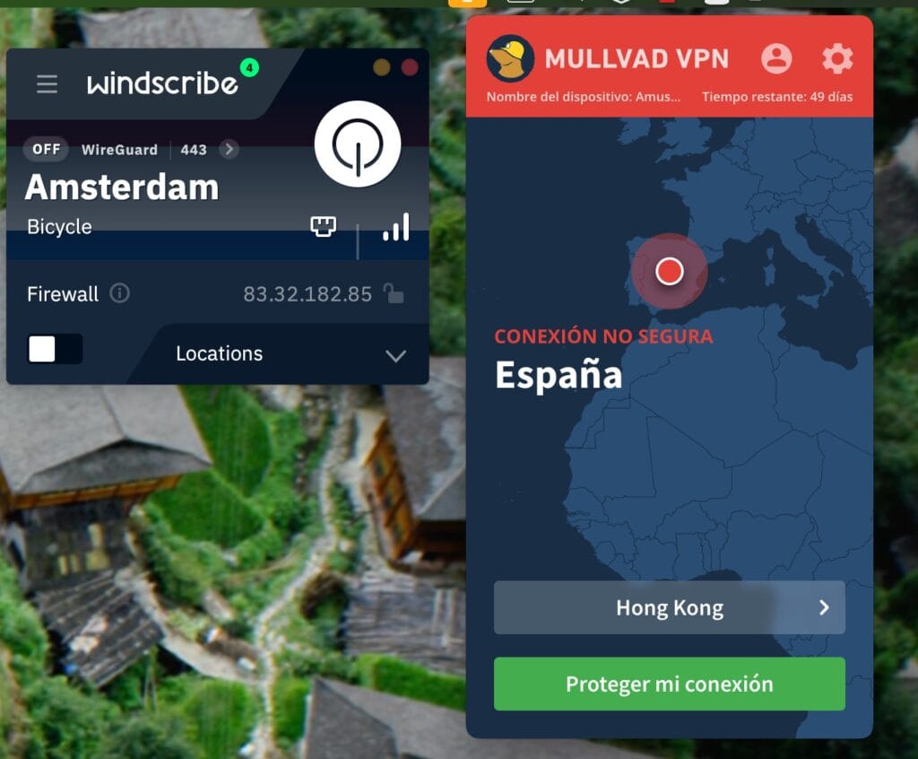 Interfaz de dos VPN para macOS: Windscribe y Mullvad