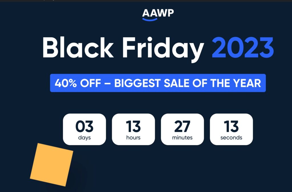 El plugin más famoso para colocar enlaces de afiliados a Amazon en tu web con WordPress, AAWP, tiene un descuento en sus planes del 40 % hasta el 27 de noviembre. 