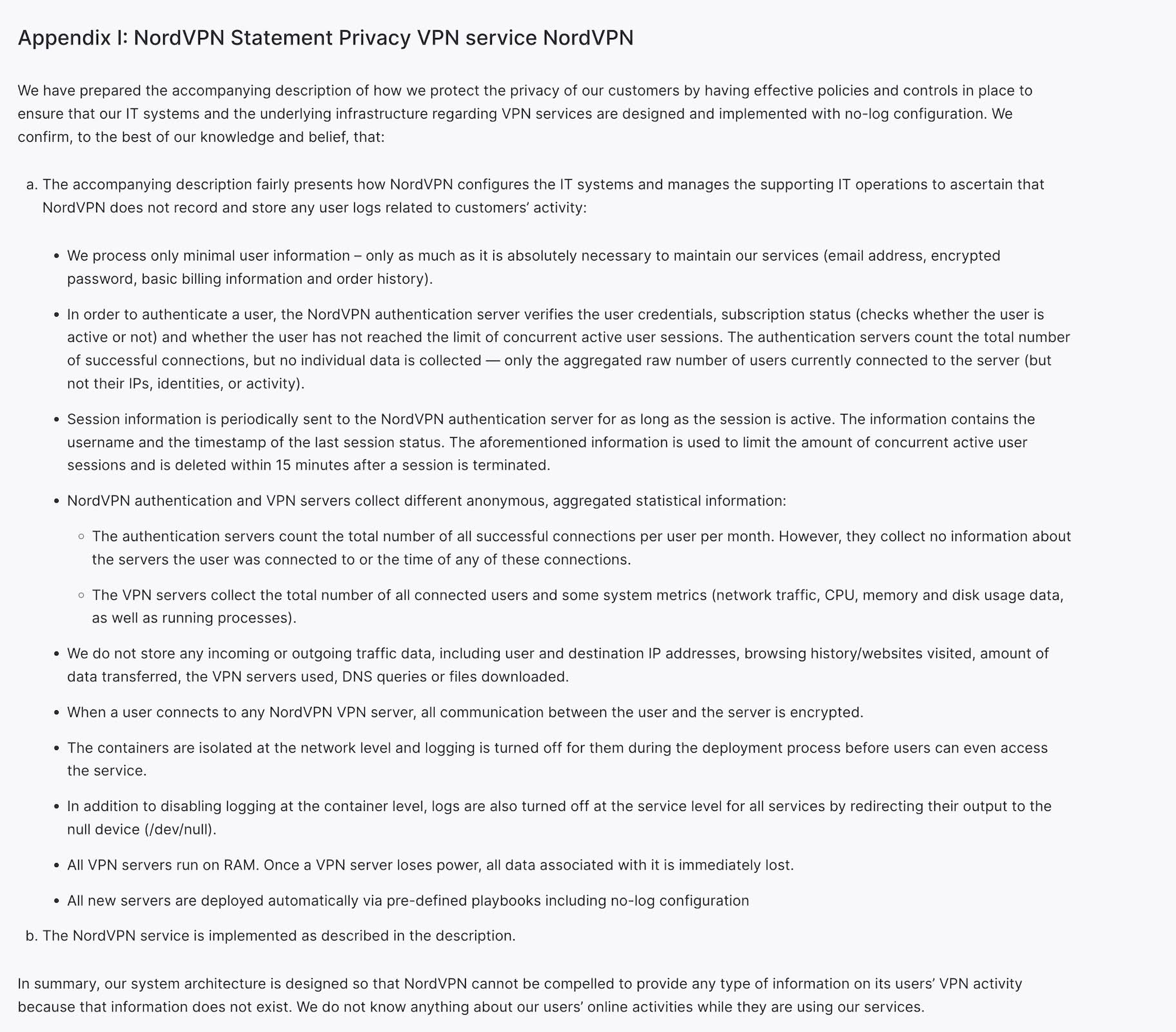 Auditoría de Deloitte a NordVPN para comprobar su política de no log en sus servidores VPN en 2024.