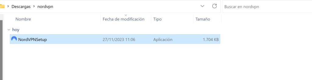 Descargamos la app de NordVPN para Windows: instalamos el archivo descargado. 