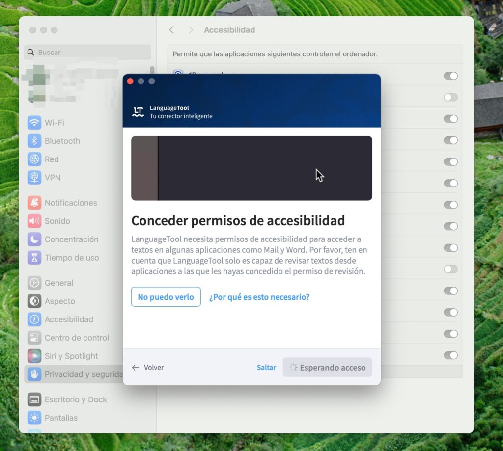 Apps compatibles con Languagetool en macOS: hay que conceder permisos de seguridad 