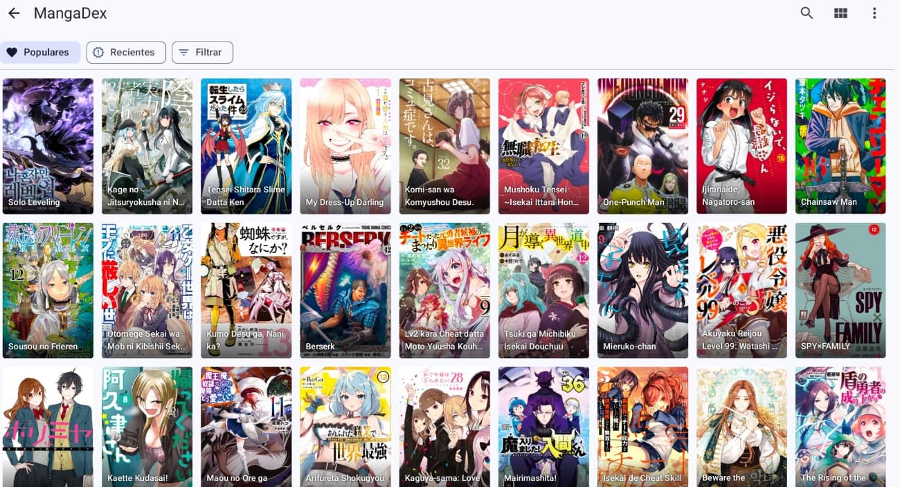 Mangadex: listado de mangas disponibles para Aniyomi.