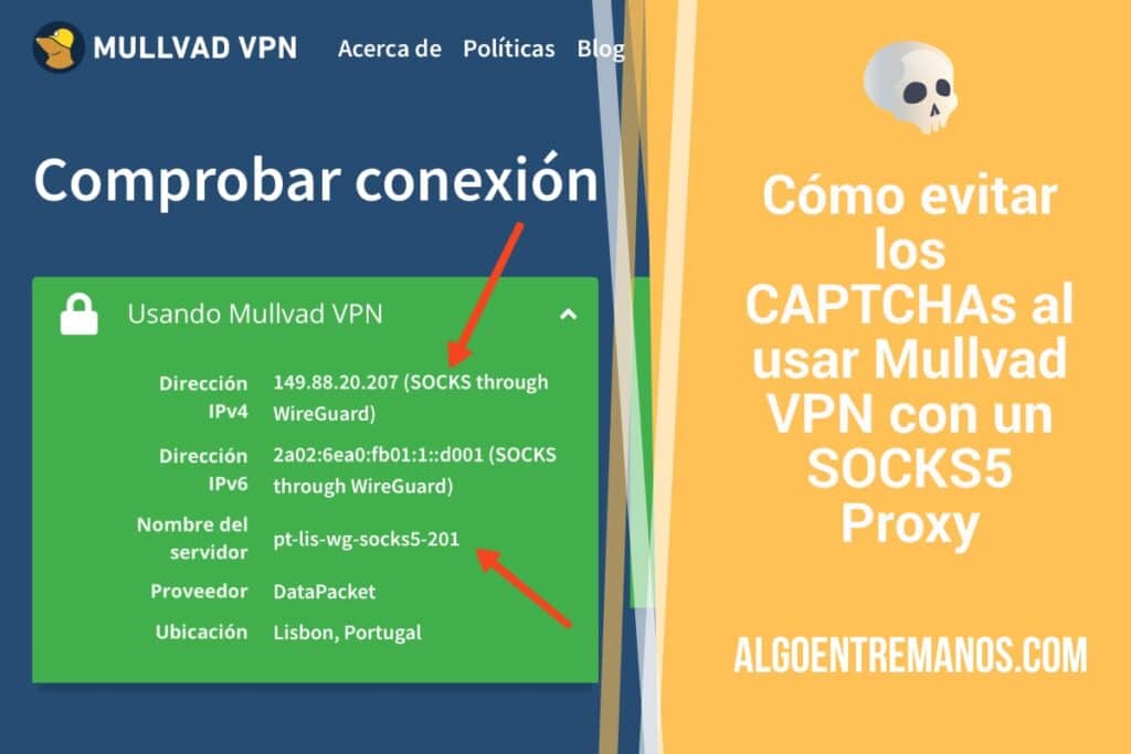 Cómo evitar los CAPTCHAs al usar Mullvad VPN con un SOCKS5 Proxy