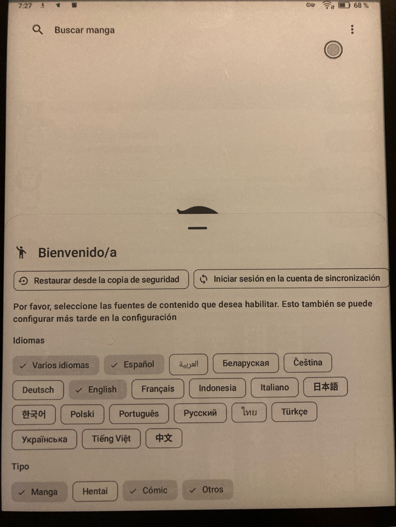 Configuración de Kotatsu en tu dispositivo Android: elegimos fuentes e idiomas