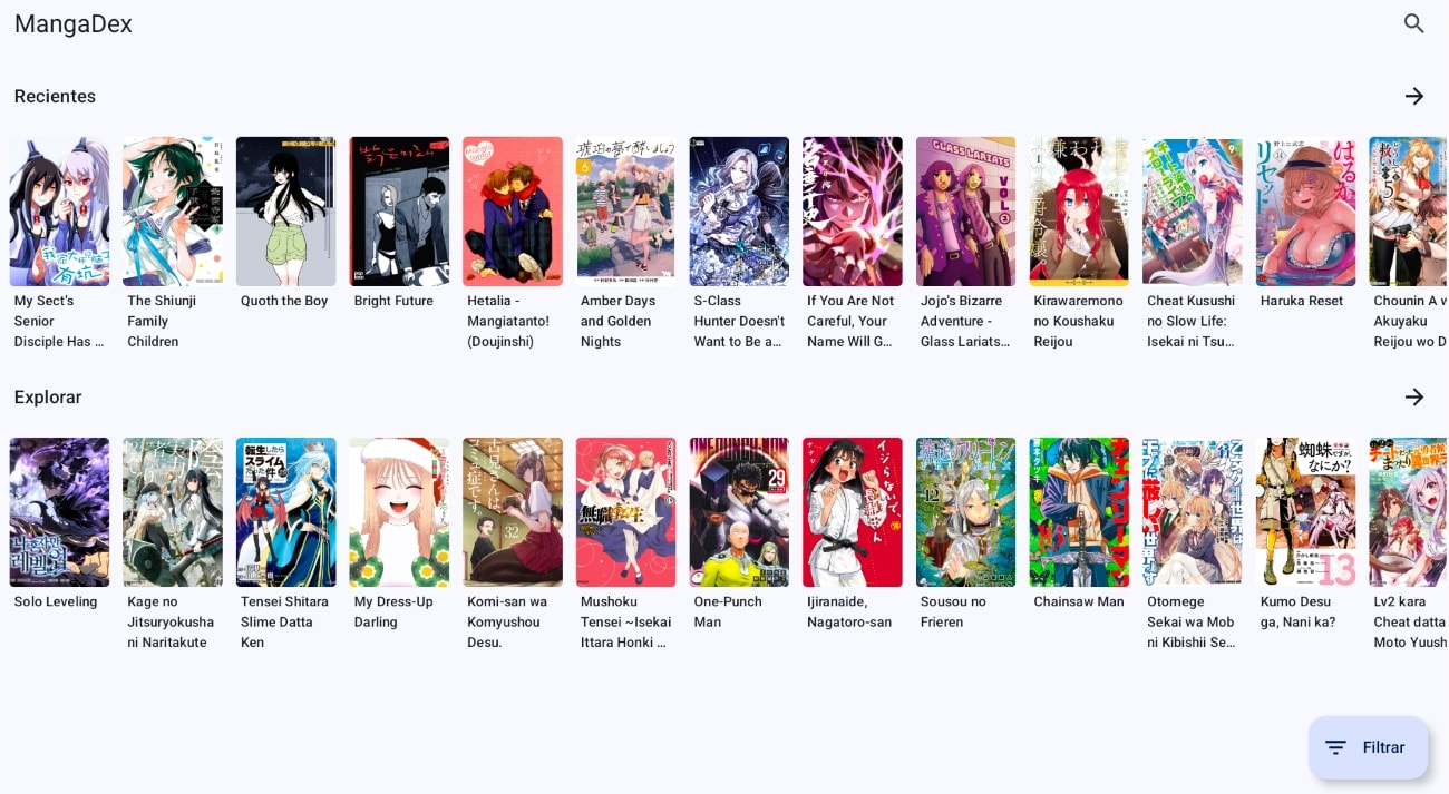 Dentro de las extensiones manga en TachiyomiSY: vemos varias categorías de mangas