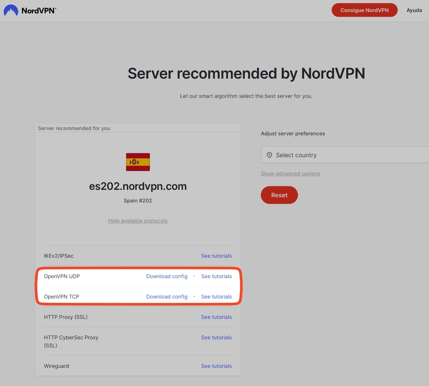 Archivos de configuración OpenVPN que puedes descargar de cada servidor VPN de la red de NordVPN. 