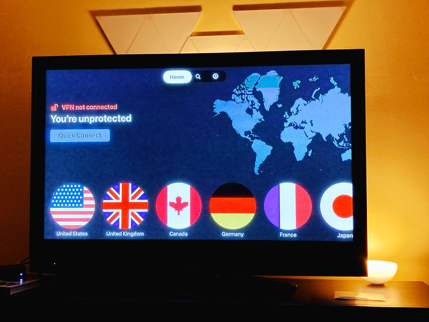 Interfaz de la app de NordVPN para el Apple TV